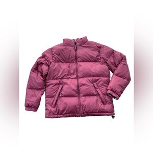 LL Bean Women’s Size Small Pink and Reversible Plaid Goose Down Fill Puffer Coat